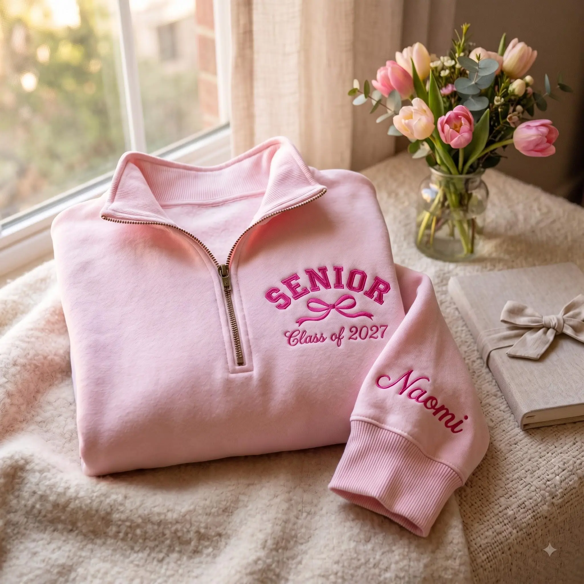 Embroidered Senior 2027 Quarter Zip Sweatshirt, Class Of 2027 Graduation Shirt