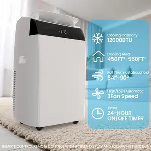12000 Btu Portable Air Conditioner, Cools Up to 450 Sq.Ft, 3-In-1 Portable AC Unit, Quiet Freestanding, Low Noise, Remote Control, for Bedroom, Home