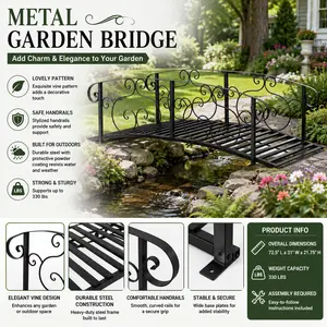 Outsunny 6 ft Metal Garden Bridge Backyard Arc Footbridge with Safety Siderails Decorative Ornamental Bridge for Creek Stream Pond Garden Landscaping Walkway Patio and Outdoor Backyard Decor Black Metal