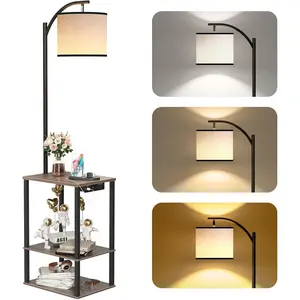Floor Lamp with Table, End Table for Living Room with Lamp, Shelves Side Table with  Station(USB & AC Port), 3 Color Temperature LED Bulb, Modern Nightstand Lamp for Bedroom, Office