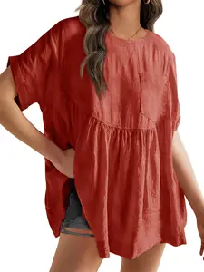 Tankaneo Womens Summer Babydoll Tops Casual Loose Fit Peplum Oversized Tunic Shirts