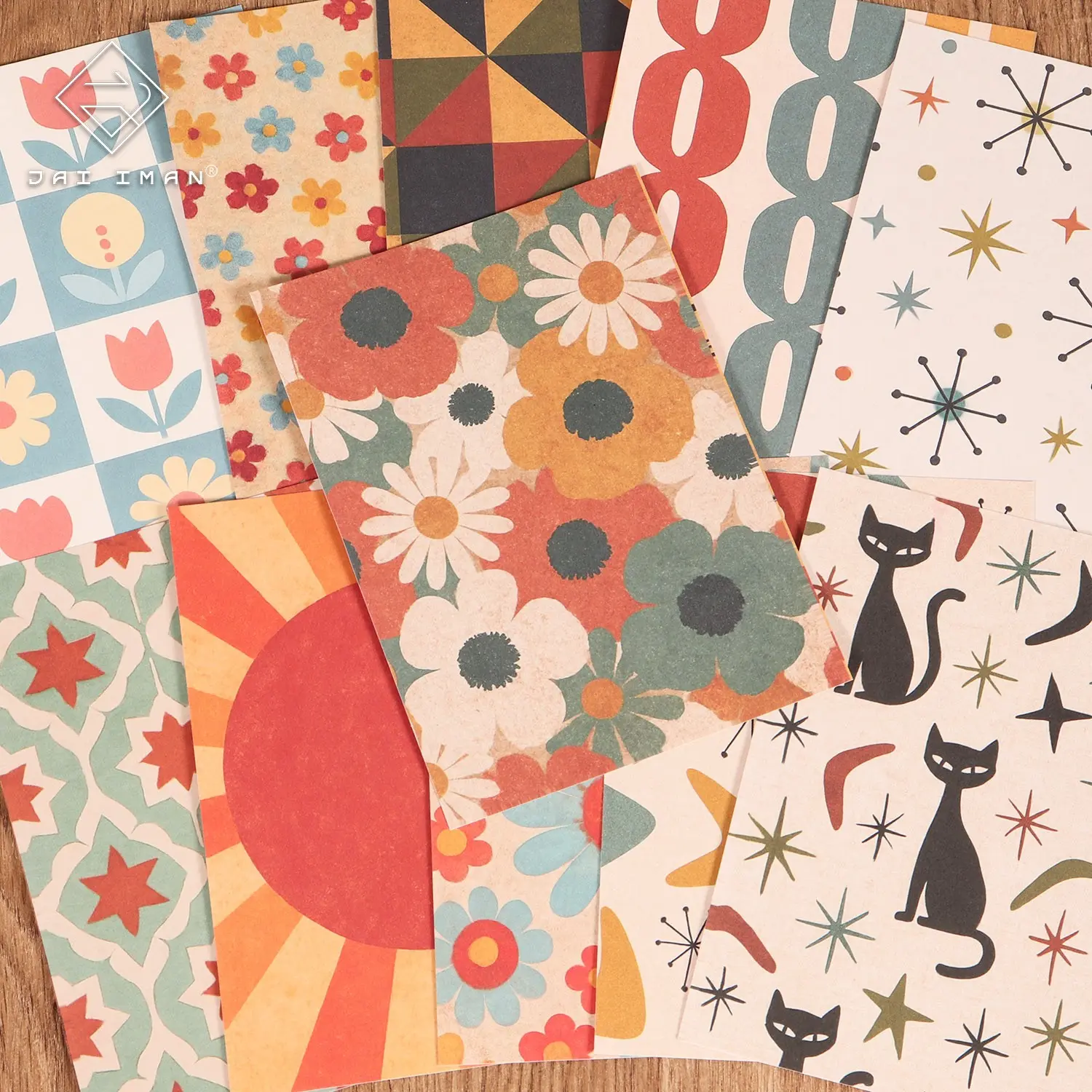 JAIIMAN 32sheets 1950s Mid-Century Geometric Floral Patterns DIY Decoupage Paper, for Background Pad, Scrapbooking Supplies, Gift Wrapping Paper, Junk Journals, Handmade Collage, Picture Frame Decoration, Craft Enthusiasts, Handmade Waste Diary