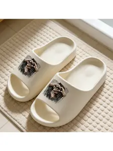 Men's Skull Print Slippers, Soft Eva Sole, Non-Slip Quiet Design, All-Season Indoor Footwear, Ideal for Bathroom, Bedroom, Beach