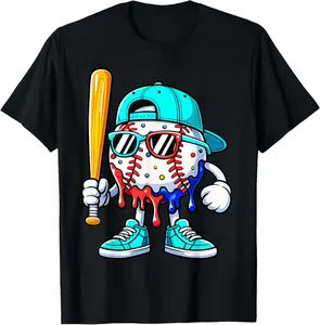 Baseball Drip for Boys Ice Cream Drip Baseball Sport Lover T-Shirt Cotton Fabric