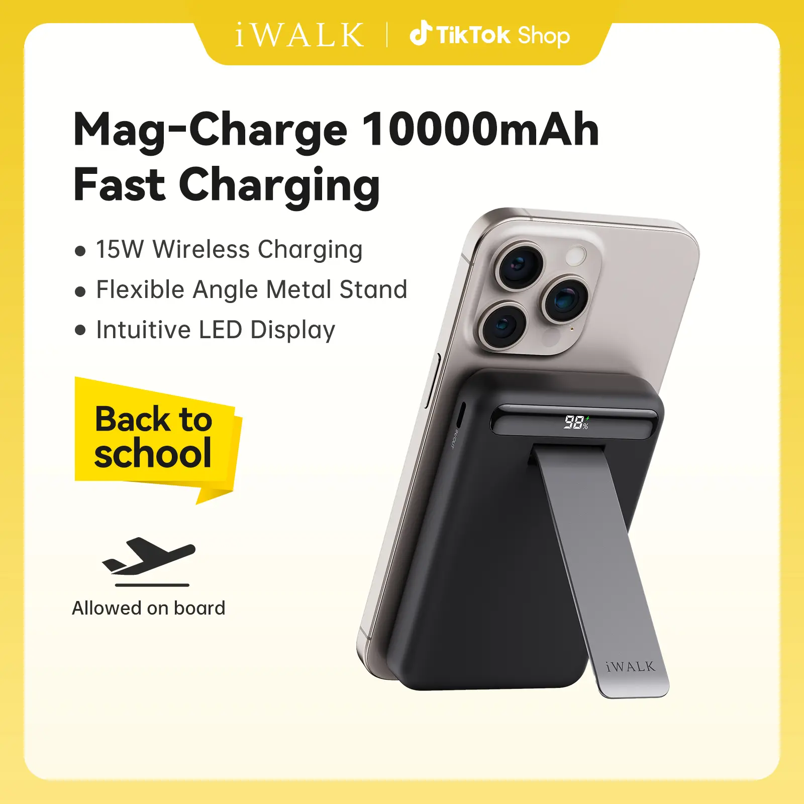 iWALK Qi2 Certified 15W Magnetic Wireless Power Bank 10000mAh Foldable Stand LED Display Fast Charging for iPhone 17/16/15/14/13/12 Pro/Pro Max/Plus/Mini White Metal Portable Rechargeable Battery Adjustable Stand Secure Charging - Charger, Accessories, Mo