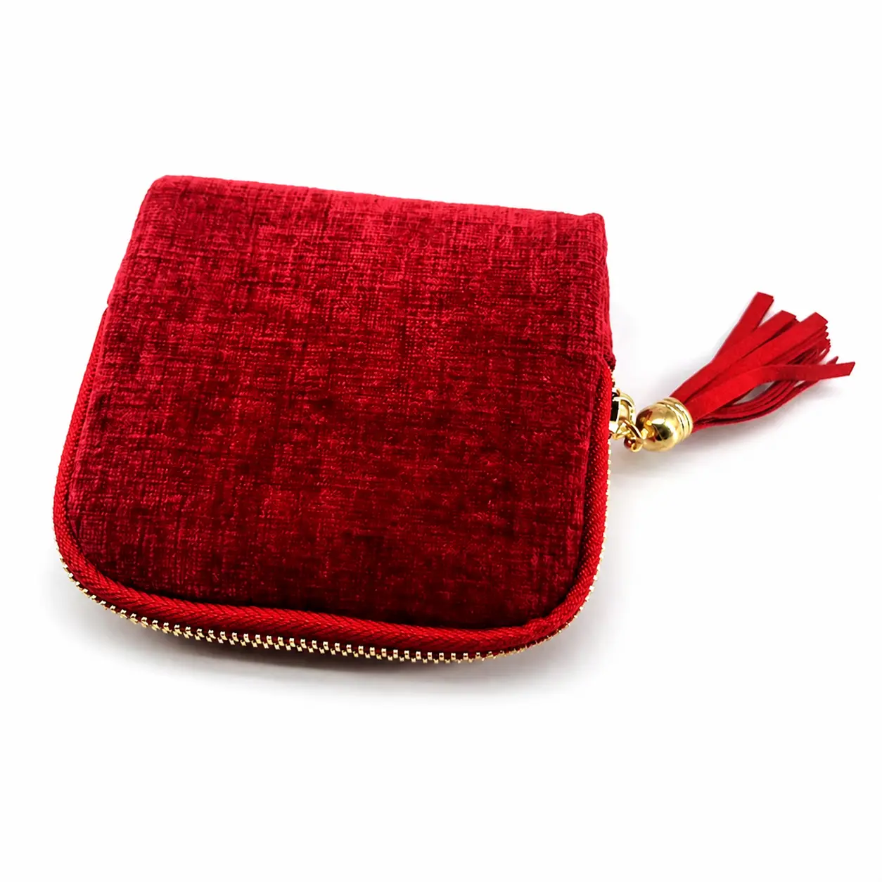 Compact Velvet Jewelry Travel Pouch with Tassel Zipper, Portable Organizer Case for Rings, Earrings, Necklaces, Bracelets and Small Accessories