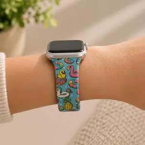 Summer Pool Party Watch Band – Flamingo & Floatie Silicone Strap – Cute Tropical Watch Band for Women