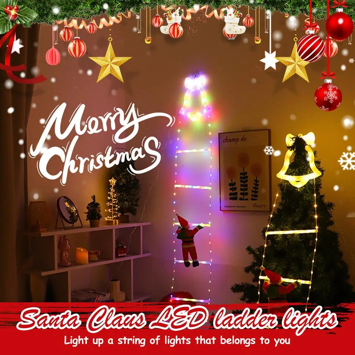 Christmas Santa Climbing Ladder Light, 10.5ft Colorful LED Lights, 8 Flashing Modes, Outdoor Indoor Decor, USB Plug, Ip44 Waterproof