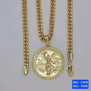 Beautiful Centenario Pendant Select color Pendant 14k or 3 color Chain Cuban link Style 24 inches 6mm wide Laminated Gold.   SKU : CH09 SKU: PE08, PE08A