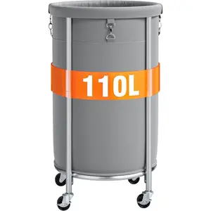 Laundry Hamper with Wheels, 110L Rolling Laundry Basket, Round Laundry Cart with Steel Frame and Removable Bag, 4 Casters and 2 Brakes, Dirty Clothes Hamper for Hotel, Home, Closet, Dorm, Gray