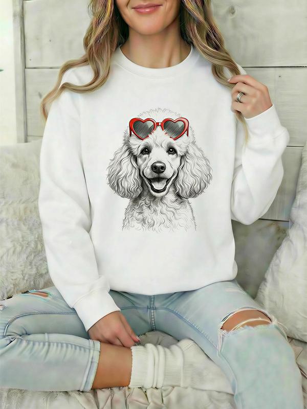 Puppy Love Dog Sweatshirt –  Dog Breed in Adorable Heart Shaped Glasses   Womenswear Hoodie Breathable Printed Unisex Casual Hoodie