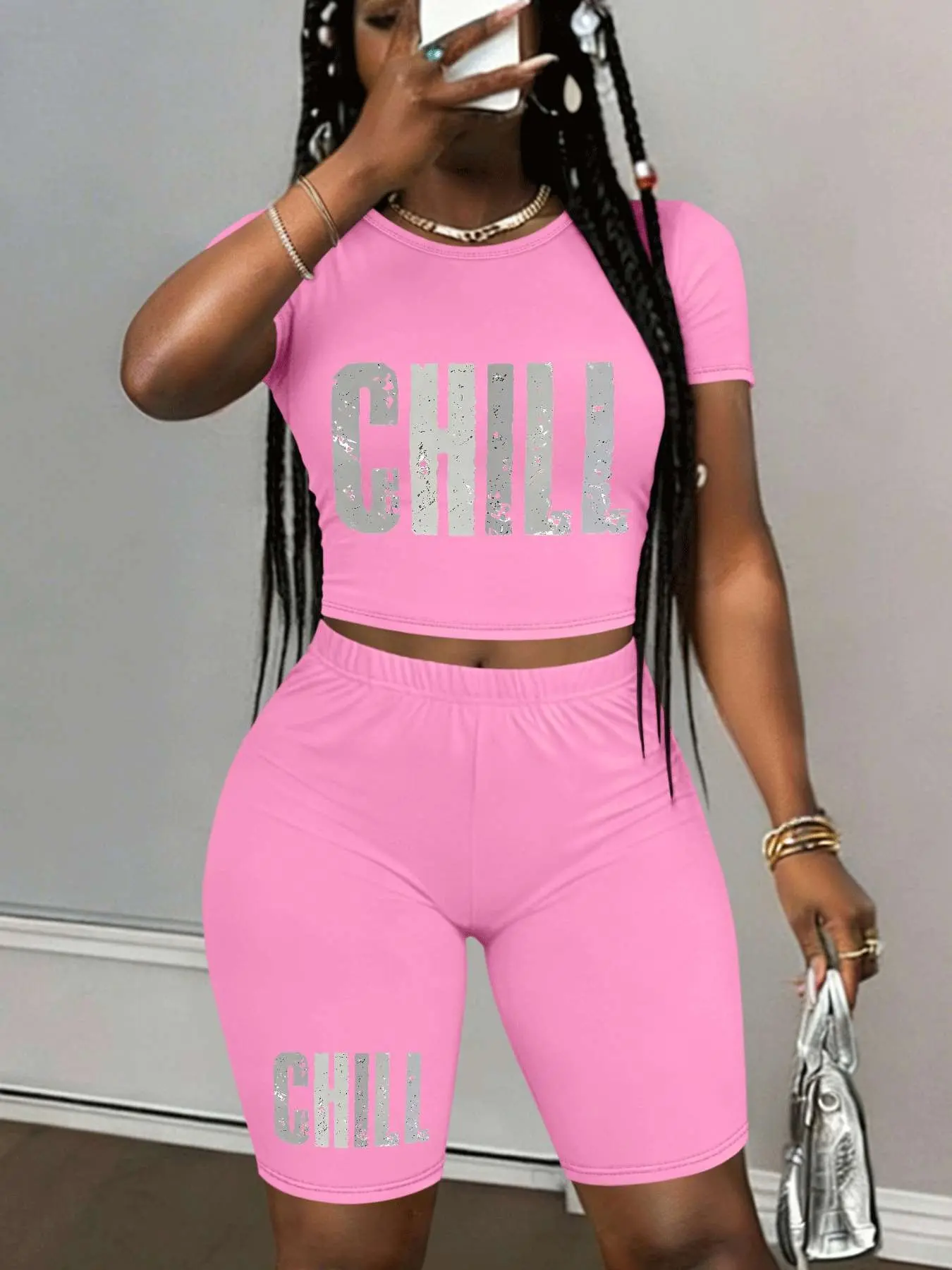 Personalized print patterns Two-Piece Set Women's Lip Print Short Sleeve Crop Top & Skinny Jumpsuit, Casual Fashion Cozy Round Neck Tee & Jumpsuit for Daily Outdoor Wear, Ladies Clothes for Spring, Overalls Summer