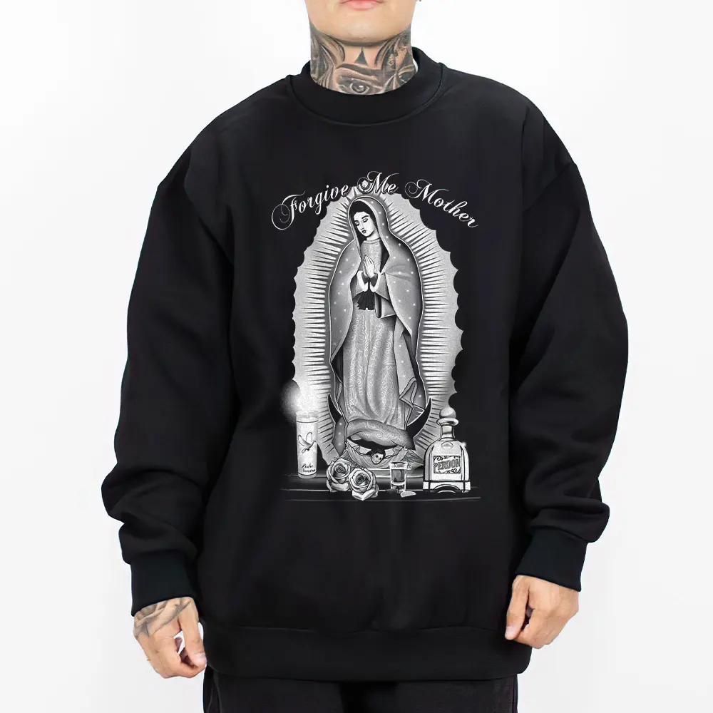 Pullover Hoodie, Graphic Tee - Forgive Me Mother, Chicano Clothing, Gangster clothes, Hoodies for men, Men's clothing, Streetwear, Lowrider Fabric Menswear sdl Oversized Sweatshirts