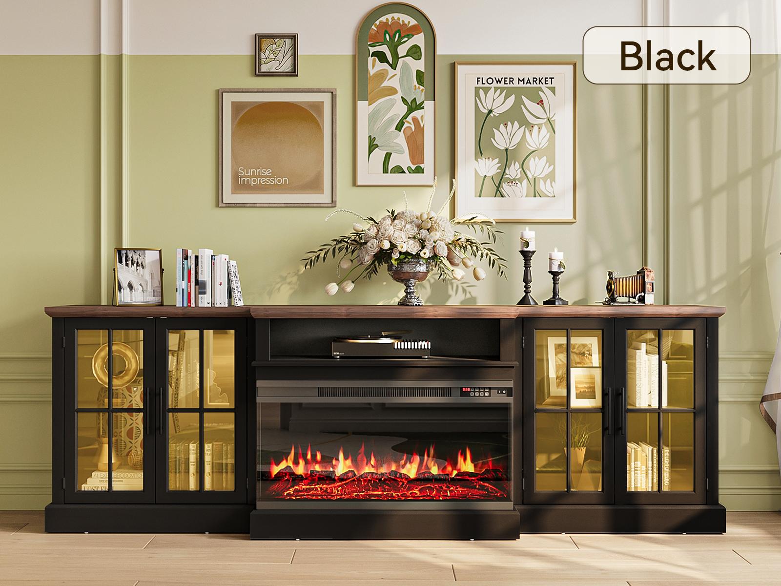 【Ships in 3 Packages】98" Farmhouse TV Stand with 36" Fireplace for TVs up to 100", Media Entertainment Center with Adjustable Shelves and Large Storage Cabinets, for Living Room, Black & Black 【Ships in 3 Packages】98" Farmhouse TV Stand with 36" Fireplace for TVs up to 100", Media Entertainment Center with Adjustable Shelves and Large Storage Cabinets, for Living Room, Black & Black