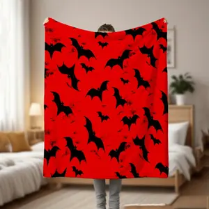 Ultra-Soft Flannel Throw Blanket - Gothic Bat Design Red & Black - Extra Large 60x80 Inch or 30x40 Inch - Lightweight Warm Bedspread for Couch, Beds Office, Dorm - Machine Washable Cozy Gift for Halloween, Christmas, Valentine's -