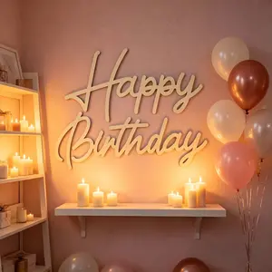 2 Piece Birthday Happy Wooden Sign Background Board, Rustic Cut Letter Arch Wall Photo Prop Party Decoration, Birthday Party Decorations, Wood Material