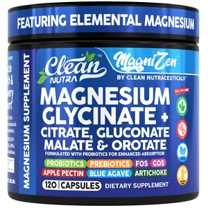 Clean Nutra Magnesium, Glycinate+, Citrate, Gluconate, Malate, Orotate & Probiotics for Muscle Recovery Relaxation Energy Production - MagniZen