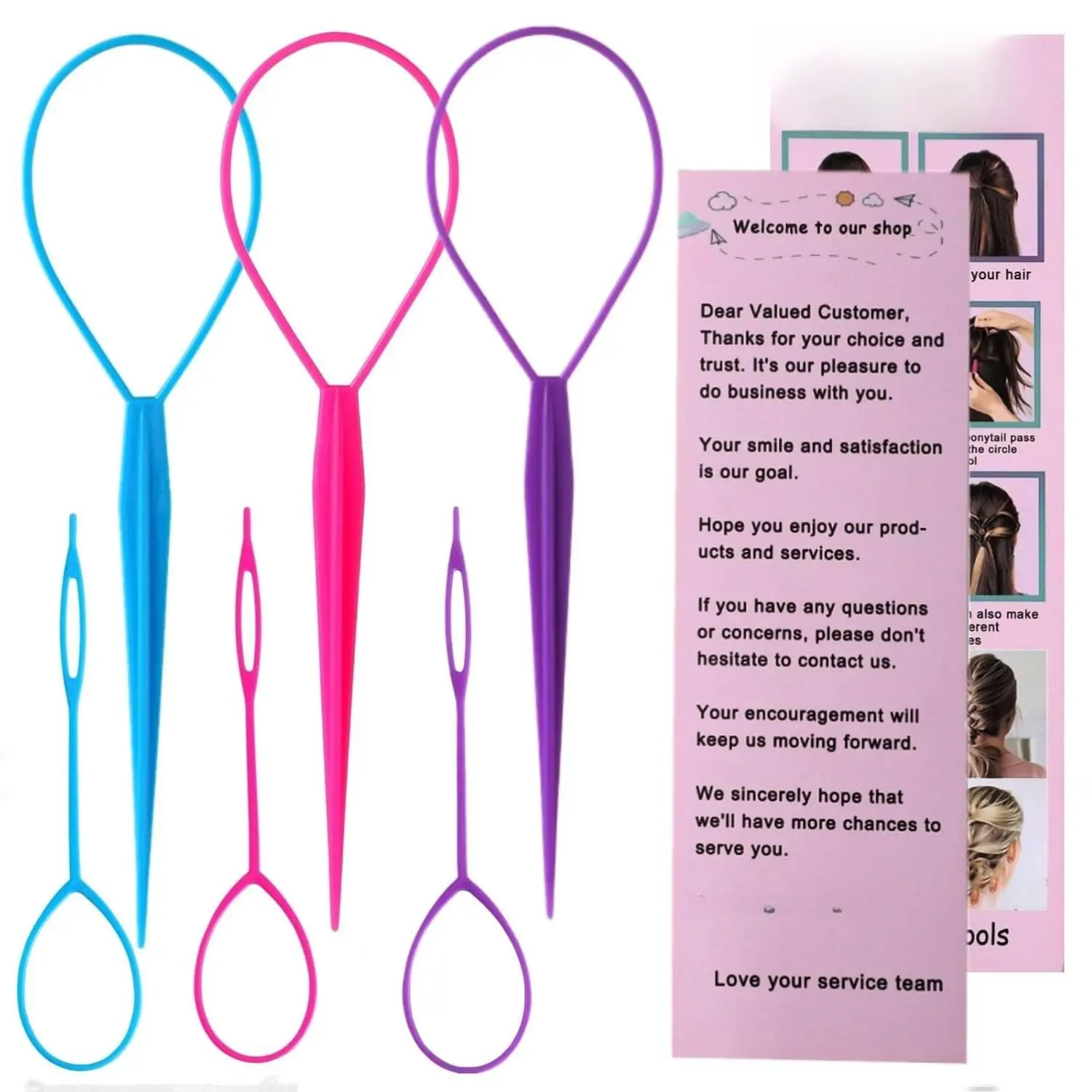 6-Piece Topsy Tail & French Braid Tool Set, Heatless Hair Styling Accessories for Ponytail Hairstyles, Durable Hair Pull Through Makers for Women & Girls (3 Colors), Boucleuse Hair Styling Accessories