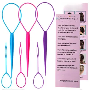 6pcs Topsy Tail and Hair Loop Styling Tool Set - Ponytail Makers, French Braid Loops in Large and Small, Hair Pull Through Tools (Pink, Blue, Purple) for Women and Girls