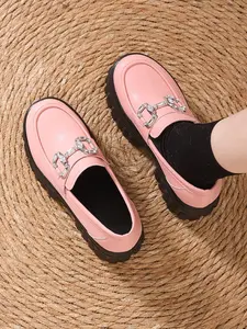 Women's Loafers British Style Thick Sole Leather Shoes Spring New Round Toe Height Increasing Single Shoe, Versatile Platform Casual Footwear