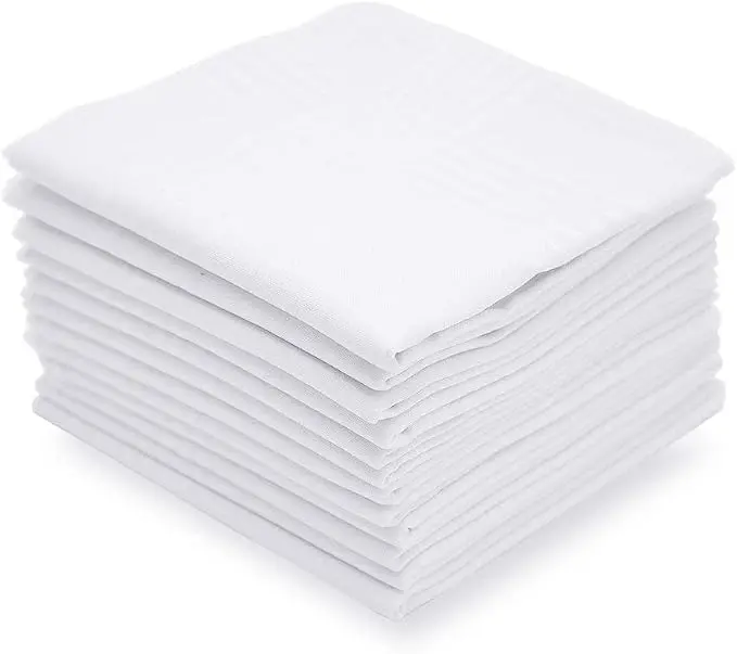 Handkerchiefs for Men Cotton, White Classic Hankie, 12 Pack