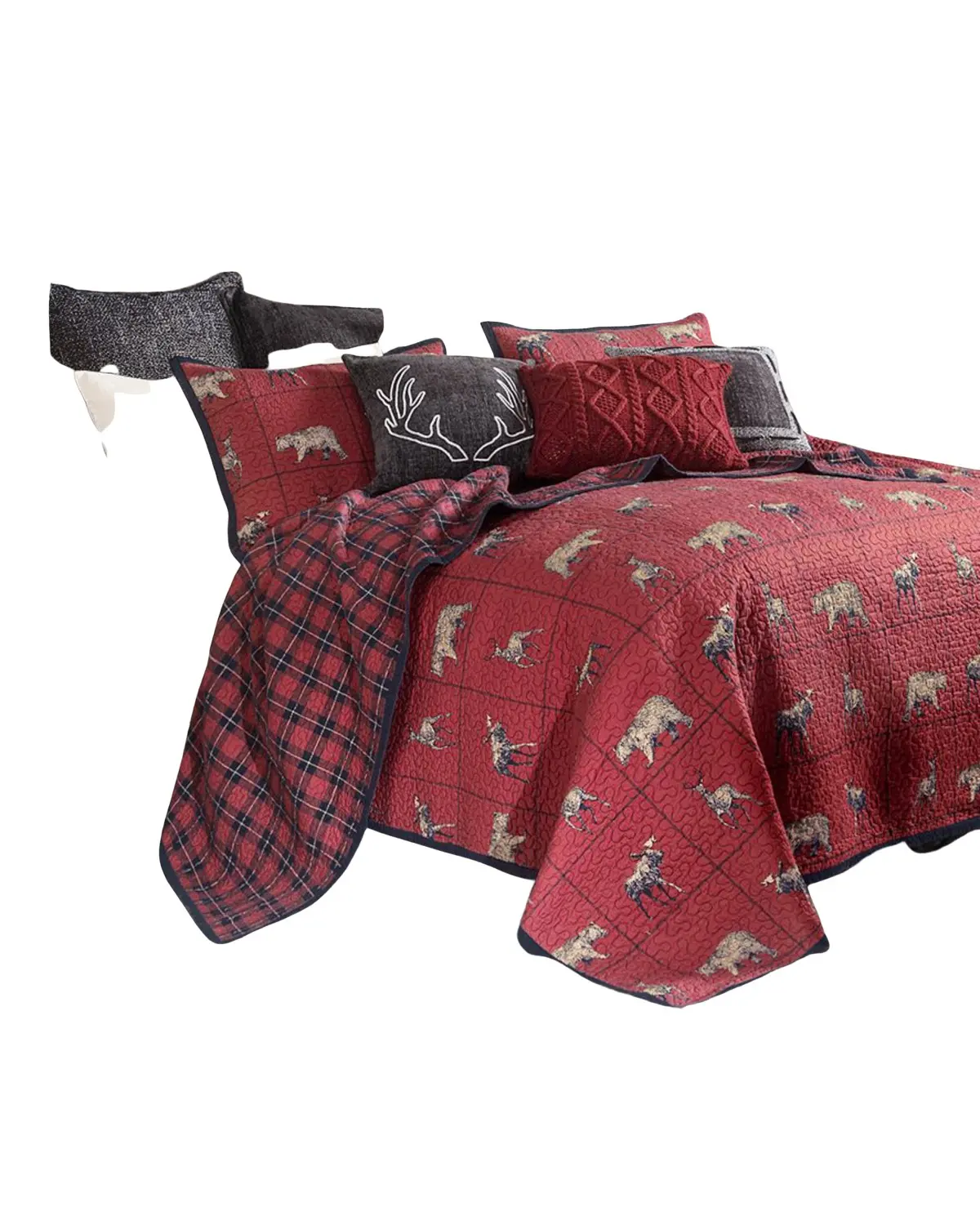 Hiend Accents Unisex Woodland Plaid King Quilt Set - Ql1888-Kg-Oc