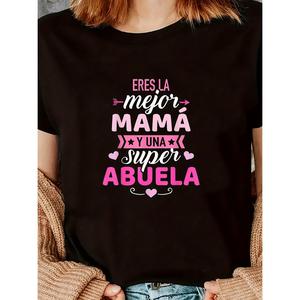 Women'S Black Mother'S Day T-Shirt with Pink Letter Print-Mejor Mama Design, Short Sleeve Crew Neck, Comfortable Polyester Blend, Machine Washable, Perfect Gift for Mom, Allseason Apparel| Mother'S Day Theme| Stretchy Fabric