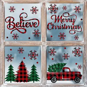 226 PCS Christmas Window Cling Sticker, Red Green Trees Snow Truck for Home Party Supplies Shop Window Glass Display Decoration Set Smooth