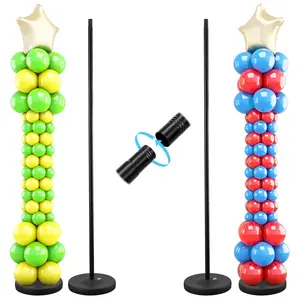 Balloon Column Stand Kit Set Of 2, 1.3Ft-5Ft Adjustable Metal Pillar Balloon Stand With Base For Floor And Table Centerpieces For Birthday Party Wedding Christmas Halloween Decorations Black