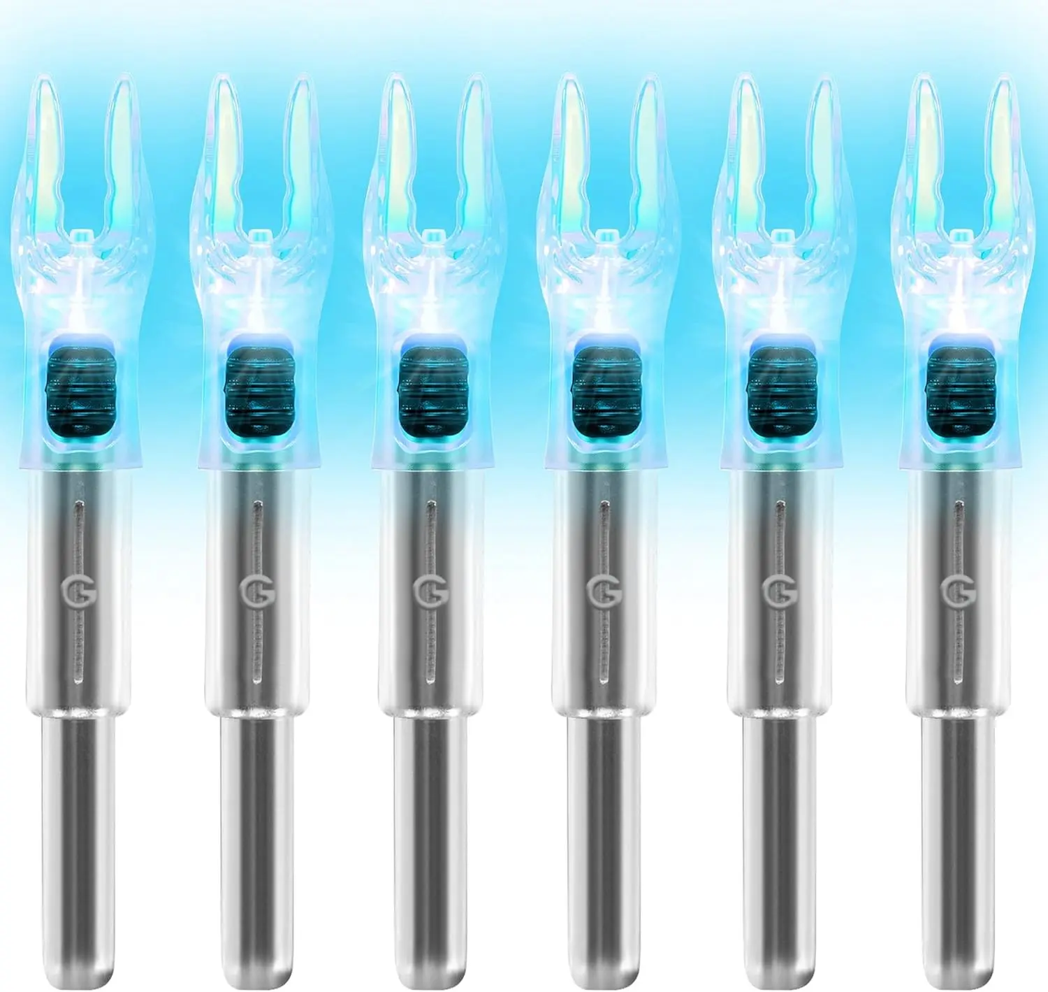 6/12 Pack G Lighted Nocks for Arrows with .165 .204 .233 .244 .246 Inside Diameter with X, H, S, GT Bushings High-Visibility LED Arrow Nocks, ON/Off Switch Included
