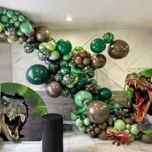 Dinosaur balloon arch garland kit 117 pcs dark green sage green brown dinosaur foil balloons for kids boys jungle safari dinosaur theme party baby shower decoration supplies