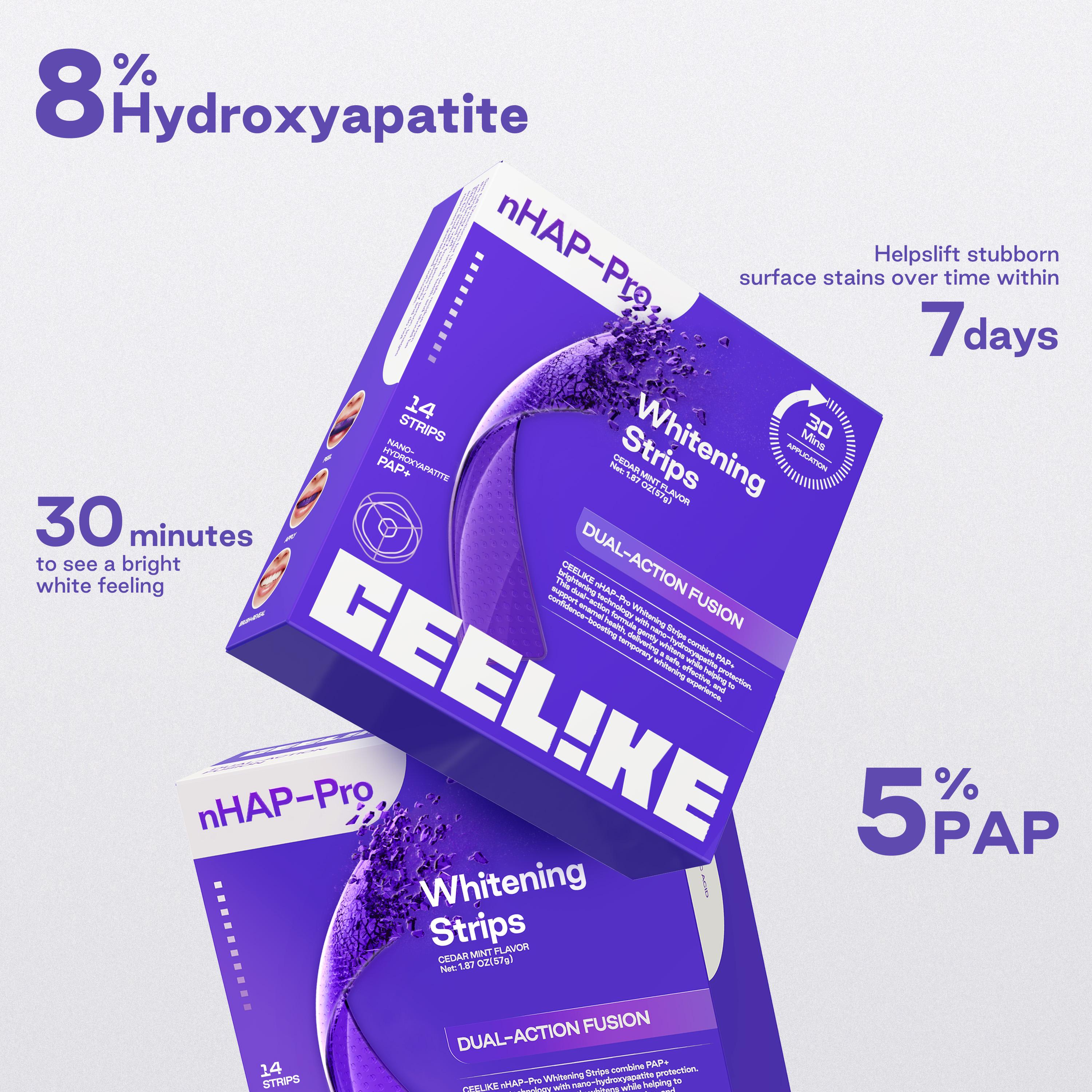 CEELIKE nHAP-Pro Whitening Teeth Strips+ Fresh Breath Oral Spray Set | 5% Hydroxyapatite + 8% PAP Formula · Easy At-Home Brightening · Fresh Breath Anytime