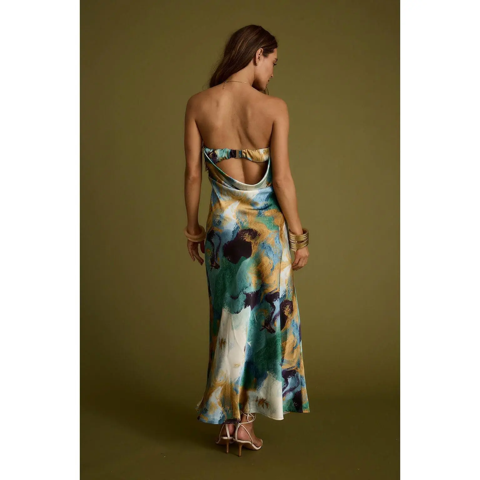 Women's Elegant Natalia Blue and Gold Watercolor Print Satin Strapless Maxi Dress, Casual Wear for Cocktail Occasions - TikTok Shop Women's Elegant Natalia Blue and Gold Watercolor Print Satin Strapless Maxi Dress, Casual Wear for Cocktail Occasions - TikTok Shop
