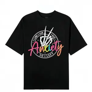 Women's Soft Short-Sleeve Round Neck Anxiety Depression Skeleton Graphic T-Shirt - Comfortable Print Style, Everyday Streetwear Top,summervibes outdoorfun