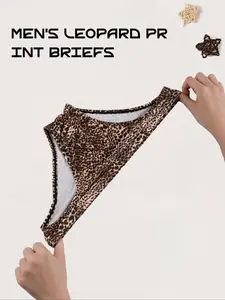 Men's Triangle Underwear 1 Piece, Sexy Leopard Print, Polyester & Spandex Fabric, Comfortable Breathable, Casual Daily Wear, Breathable Briefs