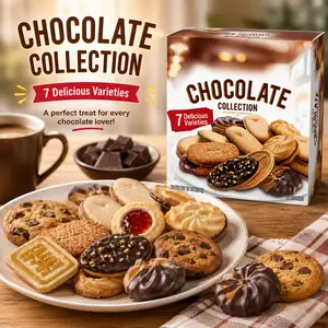 Premium Chocolate Biscuit Variety Pack, Crispy European Style Cookies with Rich Flavor Assortment, Family Sharing Dessert Snacks, Sweet Treat Box 13oz