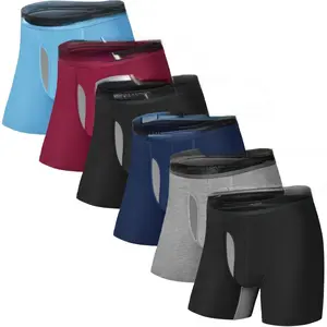 Men's Underwear Bamboo Rayon Breathable Boxer Briefs with Fly Moisture-Wicking Lightweight Underwear, 6 pack