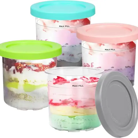 Ninja Creami Pints with Lids - 2-Pack 16oz Kitchen Utensils, Airtight Leak-Proof Stackable BPA-Free Dishwasher-Safe Containers Compatible with NC299AMZ & NC300s Series for Home Use