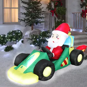 8FT Long Christmas Inflatables Outdoor Decoration with LED Lights, Inflatable Santa Claus Driving a Formula Car with Gift Box Xmas Blow Up Yard Decorations for Lawn Patio Holiday Party Decor