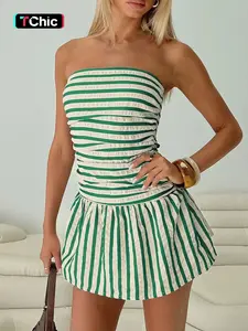 Women's Striped Print Tube Romper, Casual Strapless Romper for Summer, Fashion Women's Clothes for Daily Wear, Womenswear, Lady