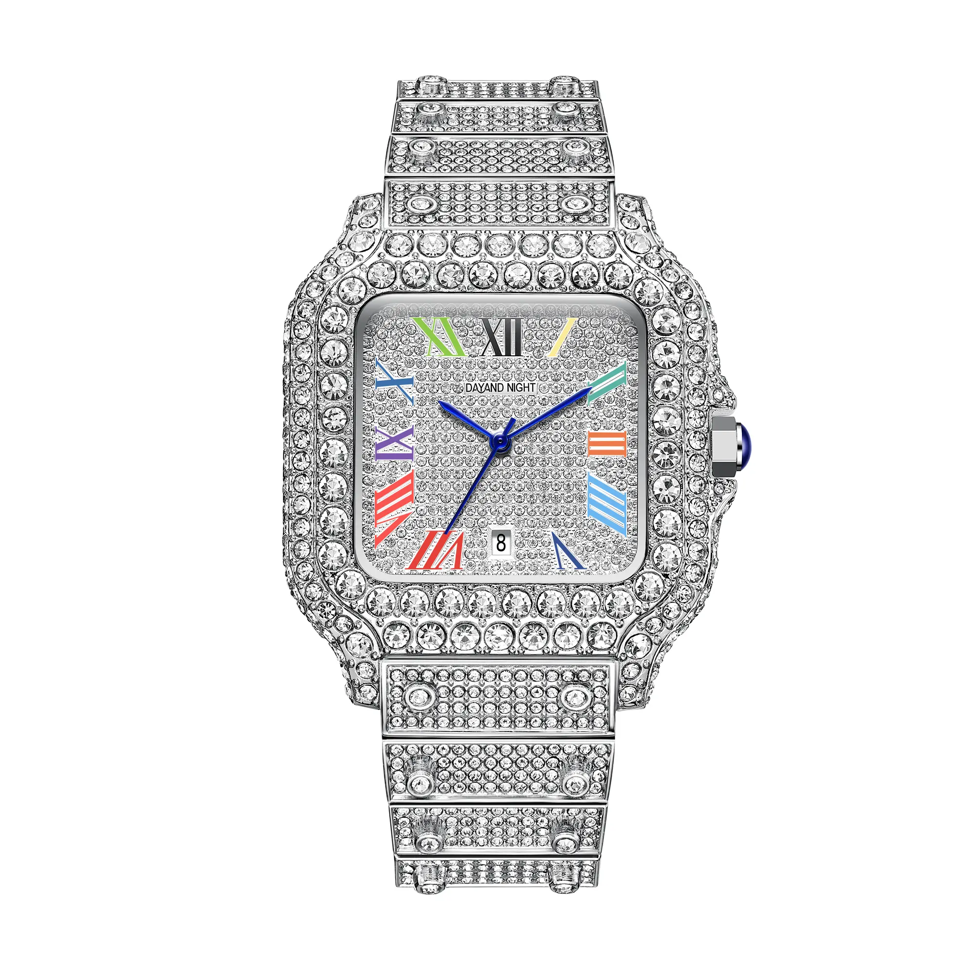 Silver – White Diamonds – Colored Roman Numerals