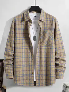 Men's Plaid Shirt Classic Button-Up Casual Outdoor Style, Spring & Fall Fitted Retro Design, Perfect for Daily Wear