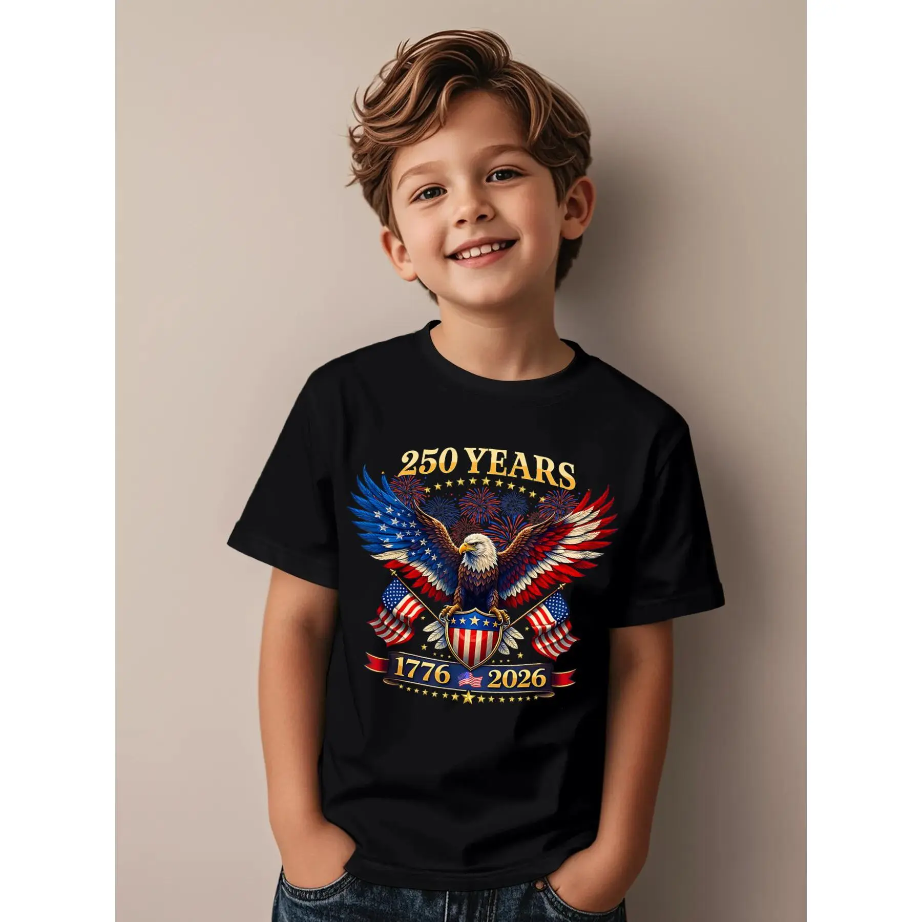 250 Years American 1776 2026 250th 4th July Independence Day Novelty Aesthetic Graphic Kid T-Shirt Fashion Kid T Shirts Street Style Tees Tops for Kid