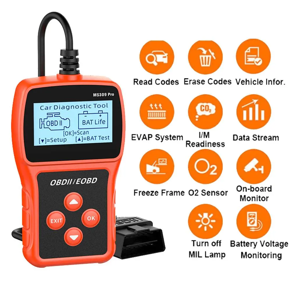 Portable Plug-and-Play OBD2 Car Diagnostic Tool, No Phone/PC Needed, Code Reading, Erase Codes, Check Engine MIL, Battery Monitor, I/M Readiness, Universal Fit for 1996+ OBD2 Vehicles