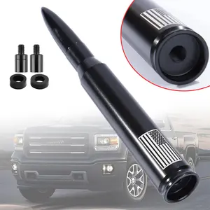 5.5 Inch Black US Flag Car Short Bullet Antenna AM / FM Radio Signal for GMC Sierra 1500 2500 Truck SUV Auto Accessories with Adapter Screws Universal Antenna Replacement