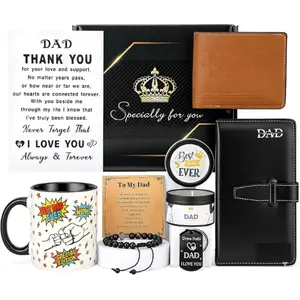 Men's Black Gift Basket Set - Father's Day/Birthday Gift for Dads, Includes Mug, Wallet, Bracelet, Notebook, Keychain