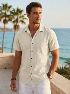 Men’s Summer Loose-Fit Wrinkle-Resistant Short-Sleeve Shirt — Casual Business, Light Luxury Beach Style 67 men's shirt graphic tees Crewneck White T-shirt