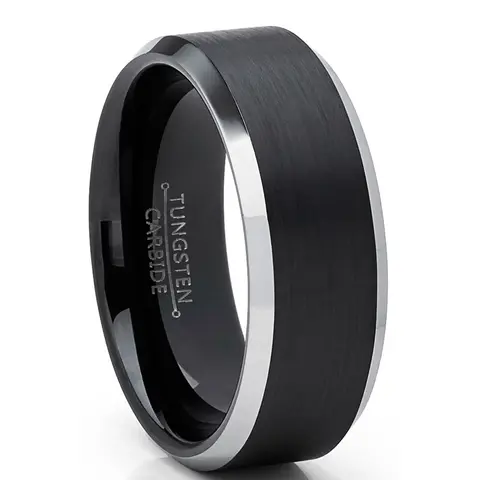 Black Tungsten Carbide DUO Engagement & Wedding Band, 8mm Comfort Fit, Hard Metal Resists Daily Wear, Black Carbide Center