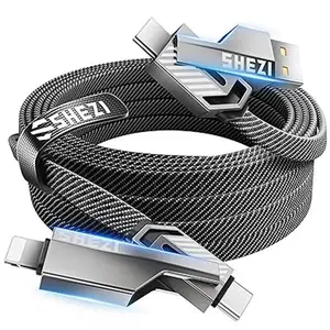 SHEZI 4-in-1 Long USB C Cable 240W 10FT Lightning Cable Fast Charging [480Mbps Data Sync] Nylon Braided Charger Cord Combo with Lightning/USB C/USB A Port for iPhone iPad & Most Devices Electronic Smartphone cable max Cellphone