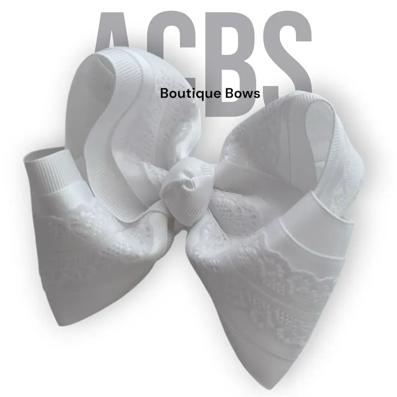 ACBS Hair Clips, Boutique Bow, White Satin Bows, Ribbon Bows, Handmade in USA Clips for Southern Style